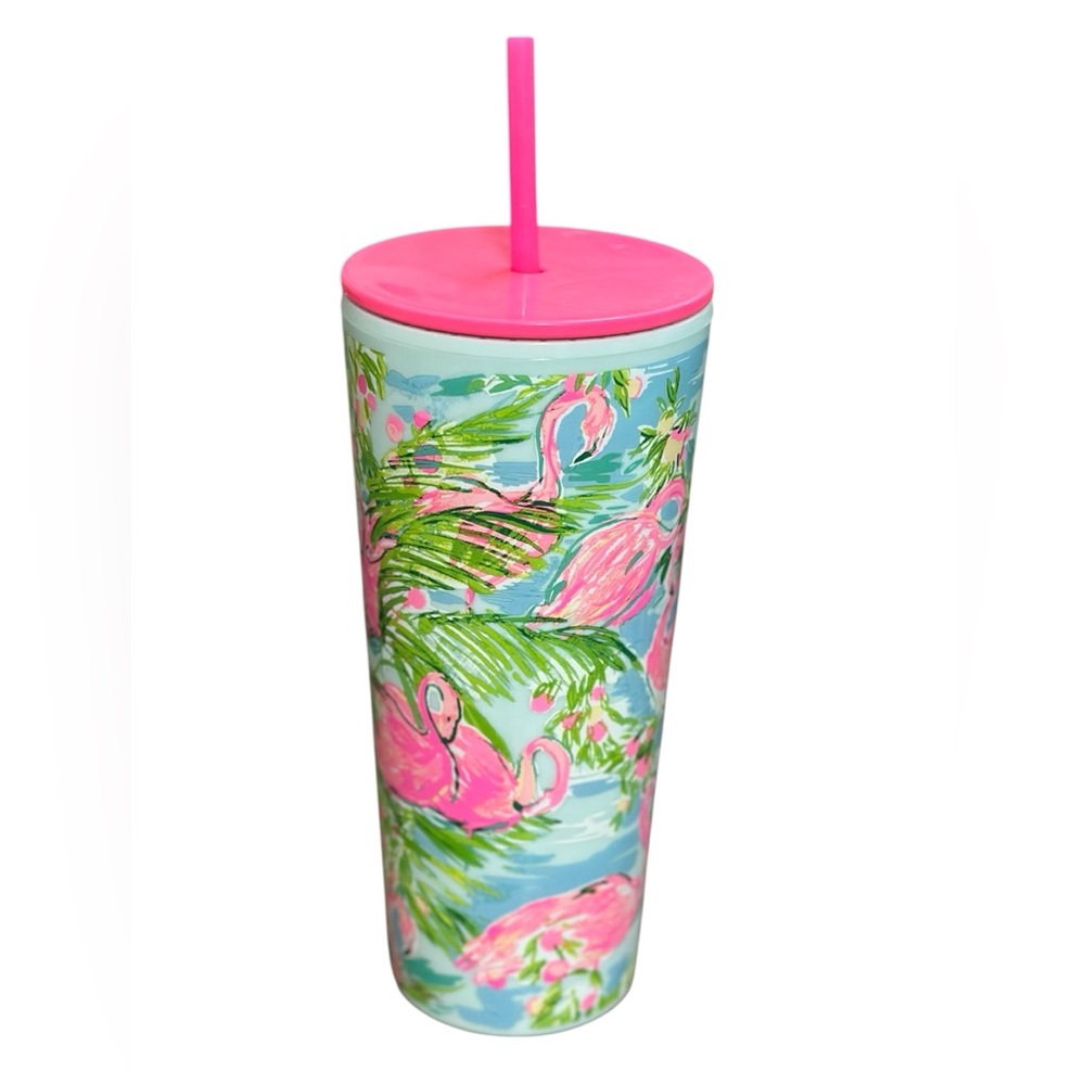 Lilly Pulitzer Floridita Flamingo Blue/Pink Tumbler With Straw